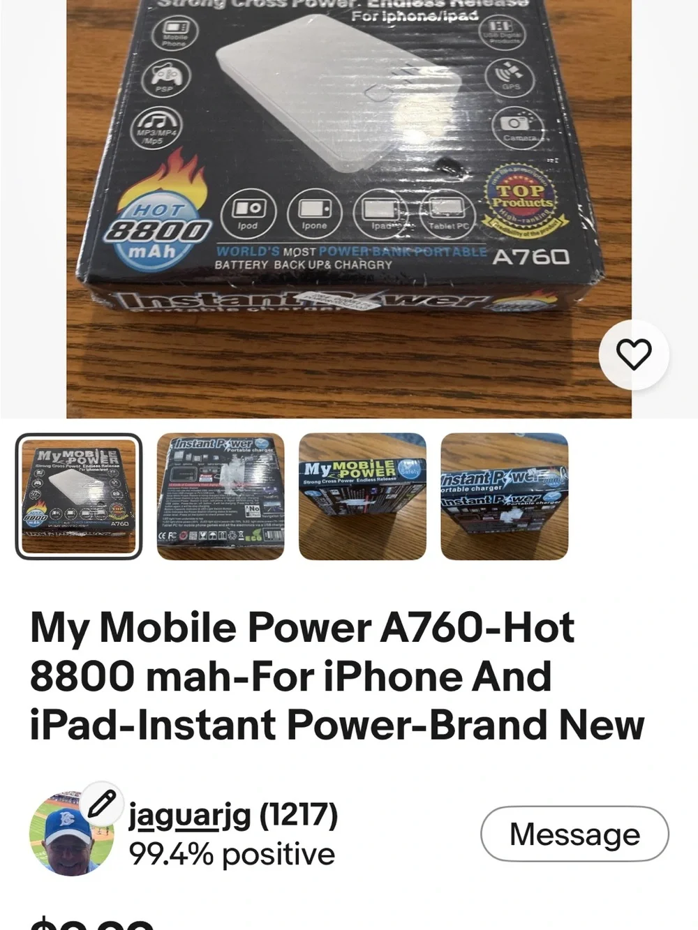 My Mobile PiwerA760 8800mAh Portable Power Bank For I Phone and I Pad White